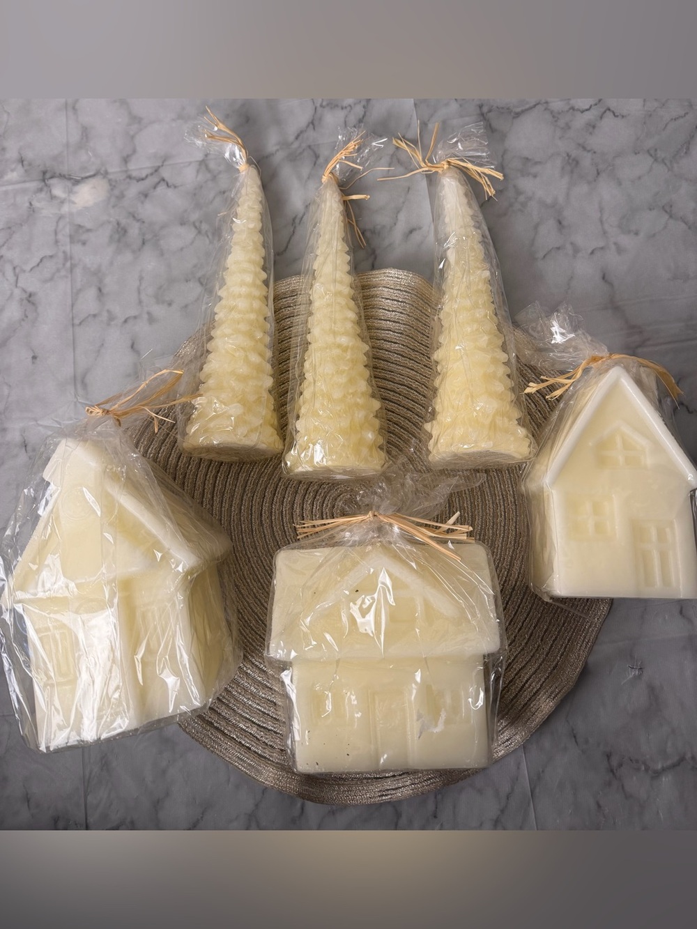 Candles Pottery Barn 6pc House Tree Shaped Candles Set Cottage Cozy Home Decor